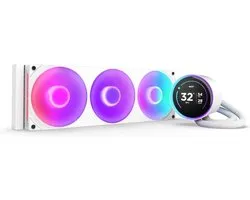 NZXT Kraken Elite 360 ​​​​RGB 2024 White - Radiateur de processeur de système de refroidissement liquide taille 360 ​​mm - pour Intel LGA 1851, 1700, 1200, 115X - AMD AM5, AM4 - 3 x F360 RGB Core Fan - Mode Zero RPM - 2.72 IPS LCD - blanc