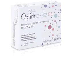 Optim D3-K2-B5 - Vitamine D3 K2 met vitamine B5 - 45 capsules - Vegan Supplement - Vitamine d3 25 mcg 1000 ie - Vitamine K Menaquinone-7 MK-7 - Botten en Immuunsysteem