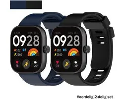 Lot de 2 Bracelets pour montre connectée FFO2World – Bracelet confortable en Siliconen avec fermeture à pression – Compatible avec les montres Redmi Watch 4/5, Xiaomi Smart Band 8 Pro / Xiaomi Smart Band 9 Pro – Zwart + Bleu foncé