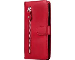 Mobigear Telefoonhoesje geschikt voor Xiaomi Mi Note 10 Lite Hoesje | Mobigear Zipper Bookcase Portemonnee | Pasjeshouder voor 3 Pasjes | Telefoonhoesje voor Pinpas / OV Kaart / Rijbewijs - Rood