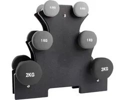 VirtuFit Dumbbells - 7 kg - 6 Dumbells - 3 Sets van 0,5, 1 en 2 kg - Dumbellset met houder - Gewichten Set - Dumbbell Rek - Fitness Gewichten - Thuis trainingsset
