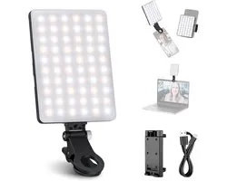Selfielamp- Inclusief clip voor mobiele telefoon- 60 LED's - 3 verlichtingsmodi - Draagbare clip-on lamp voor telefoons en computers - USB-oplaadbaar - Compact en lichtgewicht - Perfect voor selfies en onlinevergaderingen - Gelijkmatige verlichting