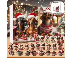 Dachshund Kerstadventskalender - 2D Acryl Dachshund Ornament - 24-daagse Kerstcountdownkalender - Kerstboomhanger - Stijl C