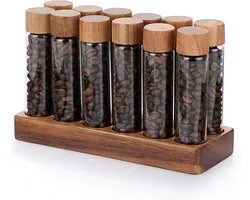 Coffee Beans Storage with Wooden Holder and Lid - Glass Bottles for Coffee Beans - Retail Store Bar Restaurants