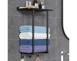 Towel holder, 42 cm towel holder, matt black, for drilling, towel rack, bathroom wall with 3 towel hooks, stainless steel, high capacity, bath towel holder for bathroom, kitchen, guest toilet