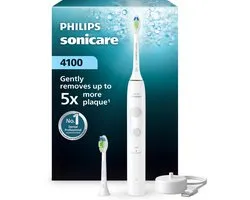 Philips Sonicare 4100 Series – Brosse à dents électrique – Blanc – Dents plus blanches – Met 2 opzetborstels – HX4042/41