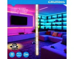 Grundig LED Strip - 2 Meter Lang - 30 LEDs per Meter - Multicolor Verlichting - IP20 - Batterijgevoed - Flexibel en Eenvoudig te Plaatsen - Geen Stopcontact Nodig - Kleur Wit