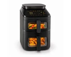 SwayTosh Cloud Airfryer avec fonction vapeur - 11L - Sans PFAS - Double Stacked - Double Airfryer XXL - Cuisson vapeur et Airfry - 2 paniers - 10 programmes de cuisson - 40-200°C - Double friteuse à air chaud - 2750W