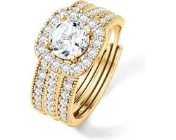 LOLIAS Three-in-One Rings Gold Silver Waterproof Adjustable for Women Stacking Rings Engagement Ring Promise Statement - ShopVlot