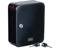 BLACK+DECKER Sleutelkastje met Slot - Sleutelkast met 20 Haakjes - Sleutelkluis Met Ophangmaterialen - Beveiliging voor Thuis - 16 x 20 x 7,5cm - Zwart