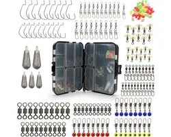 Fish-Xpro Hook&Swivel set - 177 pièces - Hameçons - Émerillons - Poids de Presse-étoupes - y compris Tacklebox