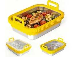 Airfryer voor COSORI heteluchtfriteuse 2 kamers/Ninja heteluchtfriteuse AF400EU/DZ400EU/AF451EU hittebestendig van roestvrij staal 304, krasbestendig, vaatwasmachinebestendig (geel, met