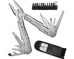 SIEPS Multitool Zakmes 23-in-1 - kampeer zakmessen - RVS - met Draagetui - Knife - Zilver