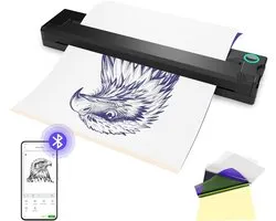 Printer - Draagbare Thermische Transfer Printer - Tattoo Stencil Printer Draadloos - met Bluetooth - Inktloze Stencil & Sjablonen Printer - 2000 mAh - Mobiele A4 Printer - voor Smartphone & PC - Zwart
