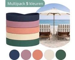 Hoya living - 5x Élastique Serviette de Plage Bande Transat - Multipack 5 couleurs - extensible 45-70 cm