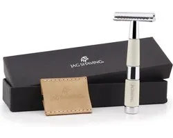 Handgemaakt Dubbele Rand Veiligheidsscheermes Perfecte Schoon Scheer Baard en Snor Heren Scheer Scheermes met Leer Zakje (DE Safety razor)