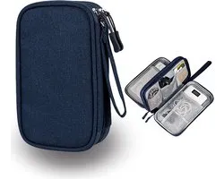 Elektronische tas-organizer met dubbele laag - Universele kabelopberger voor elektronica-accessoires - Handig voor mobiele telefoon, oplader en powerbank - Blauw
