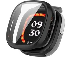 Hoesje Geschikt voor Fitbit Ace LTE - Bumper Case met Ingebouwde Tempered Glass Screen Protector Zwart