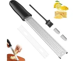 Premium RVS Rasp Zester - Handrasp Lang - Kaasrasp Citroenrasp Gemberrasp Knoflookrasp - Met Beschermhoes en Borstel