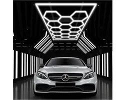 LED Hexagon Verlichting - 14 Hexagons, 672W, 6500K Koppelbare Plafondlampen voor Garage, Werkplaats, Sportschool, en Meer