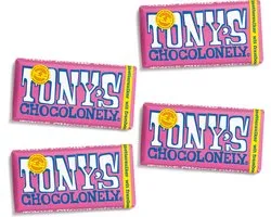Tony's Chocolonely Witte Chocolade Reep met Framboos en Knettersuiker 4 x 180 gram Chocola