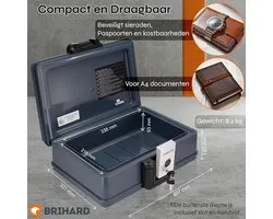 Brihard Portable Fire Chest – Brandwerende en Waterdichte Documentenbox – UL72 30 Min Brandbeveiliging – SGS Getest 72 Uur Waterdicht tot 1m – Met Handvat & 2 Sleutels – Geschikt voor A4 Documenten, Paspoort & Geld