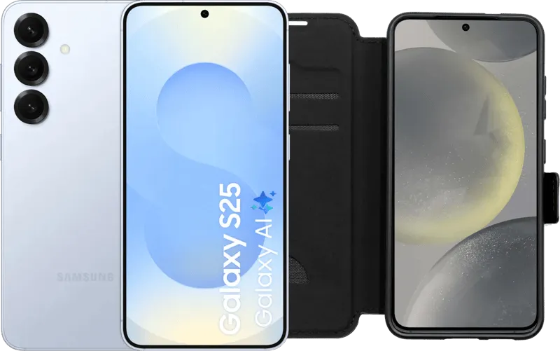Samsung Galaxy S25 128GB Lichtblauw 5G + BlueBuilt Book Case Zwart