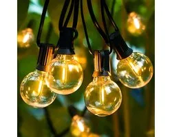 MUPOO Lichtsnoer Tuinverlichting - 30 Socket E12 G40 Globe Lights with 3 Spare Bulbs, IP44 Waterproof Connectable, 8 Modes Timer, Low Voltage Safe for Backyard Porch Balcony Wedding Party Decor