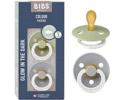 BiBS - Glow in the Dark - Sucette Stage 1 - Symétrique - Sage Glow / Cloud Glow