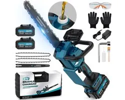 Mini-tronçonneuse 12 pouces avec 2 batteries, 2 x 4000 mAh, petite tronçonneuse électrique, 1800W, élagueuse, tronçonneuse à batterie, scie à bois électrique, mini-tronçonneuse pour le jardin
