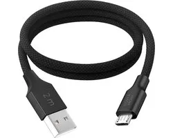 Long câble Micro USB - Chargeur - Convient pour l'ancienne entrée Samsung Huawei Xiaomi Oppo Honor Sony HTC JBL Bose téléphone haut-parleur casque câble de charge - Robuste - 2 mètres - Long - Noir