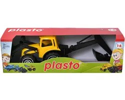 Plasto Tractor met Voorlader en Graafarm Geel 57 cm - Speelgoedvoertuig - Backhoe - Graafarm - Grote Tractor - BPA-vrij - Gemaakt in Finland - Vanaf 1 Jaar