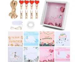Klein cadre photo 3D 8 en 1 Shadow Box Frame 22 x 22 x 45 cm Wit - Remplissage de mariage, Glas, anniversaires - Cadre photo Souvenirs Fleurs Billets Boîte de rangement Souvenirs