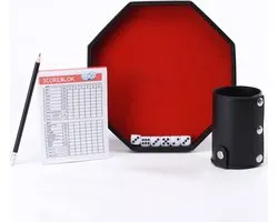 Dobbelspel Set - Yahtzee - Yatzee - Dobbel - Dobbelbord - Gezelschapsspel - Dobbelstenenbak - Dobbelbeker - Rolling Tray - Inclusief Dobbelstenen Set, Yahtzee Scoreblok, Dobbelbak, Dice Cup en Potloden - Rood