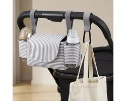 2 in 1 Set: Kinderwagen Tas + Tassenhaak | Buggy / Stroller / Wandelwagen Organizer Kinderwagentas - Tassenhaak - Flessenhouder / Bekerhouder - Luiertas Accessoires