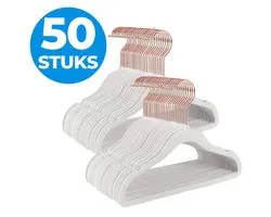 ACAZA Kledinghangers - Kleerhangers - 50 Stuks - Baby/Kind/Kinderen - Anti Slip - Fluweel/Velvet - Wit met Rose Haak