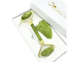 Gua Sha - Jade Gua Sha Set - jade roller met gua sha steen - Gua Sha steen - Groene Jade Gezichtsroller - Facial Roller Beauty Massager - Gezichtsroller - Gua sha schrapers - Gezichtsmassage - verbetert fijne lijntjes en oedeem - 2stuks - Gezichtsve