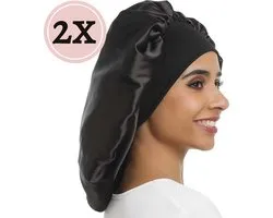 Beyeza Luxe Bonnet XL - Satijnen Slaapmuts - Haarverzorging - Haarnetjes - Elastisch - Satijn - 2 Stuks