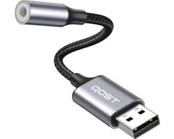 Qost - Adaptateur Audio USB-A 3.0 vers Jack 3.5mm - Carte Son Externe - Carte Son USB (3D) - Gris Espace - Compatible PC / Laptop / PS5 / PS4 / Switch / Raspberry Pi 400 / Mac / Windows / Linux Casque / Écouteurs