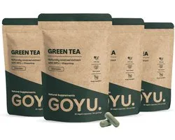 GOYU Groene thee Extract 200 mg (L-Theanine) Combideal 4x 60 Capsules - Groenetheeextract 98% L-theanine - 200 mg per capsule - 60 capsules - Vegan - Zonder toevoegingen - Lab getest - 30 tot 60 dagen voorraad per zakje