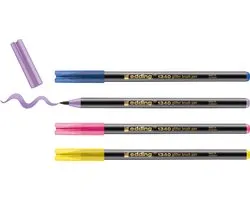 edding 1340 glitterstiften met flexibele punt - veelkleurig - zonder micro-plastics - 4 glitter brush pennen met intensief glittereffect - penseelpunt 1-6 mm - ideaal voor handletteren, schrijven, tekenen en inkleuren van grote oppervlakken