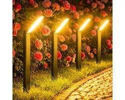 Suntac Solar Tuinverlichting – 4 Stuks – Solar Tuinfakkels – 3 Lichtmodi – IP55 Waterdicht – Tuinverlichting op Zonne-energie – Voor Tuin, Pad, Terras en Gazon – Zwart