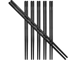 Set de baguettes de Luxe HI NATURE™ - Baguettes coréennes - Réutilisables et lavables au lave-vaisselle - 5 paires - Antidérapantes - Métal/Acier inoxydable - Zwart