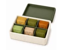 Tea Collection – Theedoos met Vakjes – Theezakjes Organizer – Geribbeld Design – Inclusief Deksel