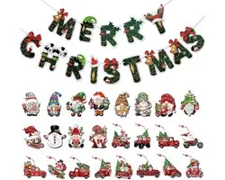 DKDDSSS 49 Pcs Wooden Christmas Decorations Christmas Gnomes Pendant, Merry Christmas Flag Banner with Ropes for - ShopVlot