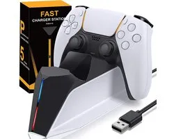 PS5 OPLAADSTATION -KYDLAN Opladingsstation voor PS5-controller, PS5-accessoires Dualsense oplaadstation met snel oplaadtype C-kabel voor PlayStation5-controller, oplader voor PS5 draadloze controller met 2 LED-indicatoren - (WK 02123)