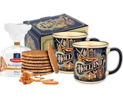 Mokken - Holland - Set van 2 - 350 ml - mét Daelmans Stroopwafels - Holland - Holland souvenir - Hollandse cadeautjes