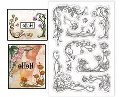 GLOBLELAND Flowers Corner Clear Stamps Morning Glory Tulips Border Silicone Clear Stamp Seals Cane Vine Transparent Stamps for DIY Scrapbooking Cards Making Photo Album Journal