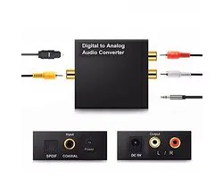 Convertisseur Audio DAC Numérique vers Analogique – Toslink Optique/Coax vers RCA – Prise Jack 3,5 mm – 24 bits – 96 kHz – Pour TV, Amplificateur & Home Cinéma