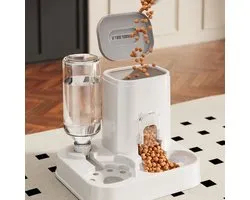 Distributeur automatique de nourriture et d'eau pour chats et chiens – Distributeur 2 en 1 avec bouteille d'eau – Capacité de 1 à 10 L – Couleur : Grijs